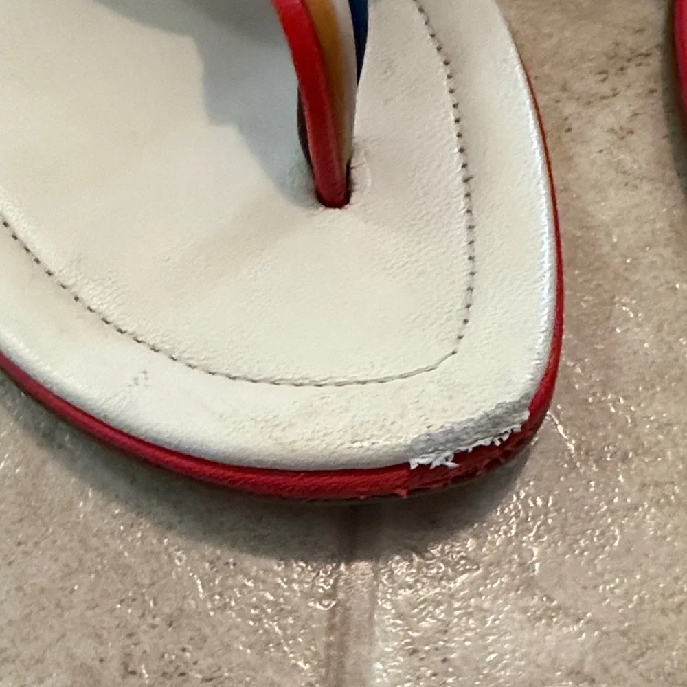 Tory Burch White Leather Sandals with Rainbow Straps